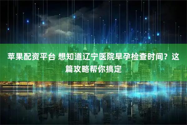 苹果配资平台 想知道辽宁医院早孕检查时间？这篇攻略帮你搞定