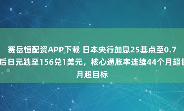 赛岳恒配资APP下载 日本央行加息25基点至0.75%后日元跌至156兑1美元，核心通胀率连续44个月超目标